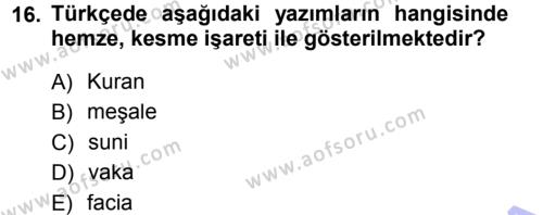 Türkçe Ses Bilgisi Dersi 2012 - 2013 Yılı (Final) Dönem Sonu Sınavı 16. Soru
