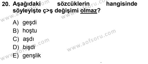 Türkçe Ses Bilgisi Dersi 2012 - 2013 Yılı (Final) Dönem Sonu Sınavı 20. Soru