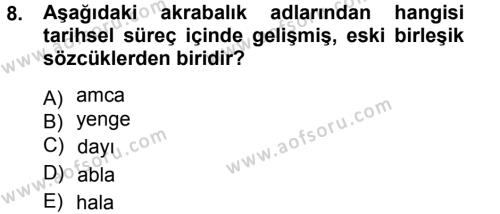 Türkçe Ses Bilgisi Dersi 2012 - 2013 Yılı (Final) Dönem Sonu Sınavı 8. Soru