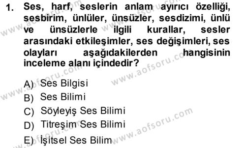 Türkçe Ses Bilgisi Dersi 2013 - 2014 Yılı (Vize) Ara Sınavı 1. Soru