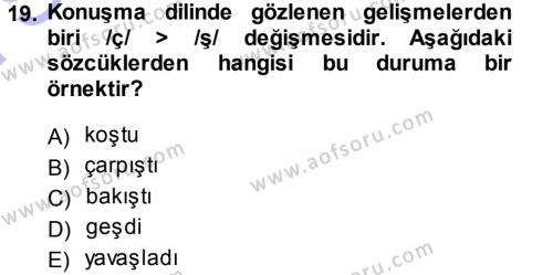 Türkçe Ses Bilgisi Dersi 2013 - 2014 Yılı (Final) Dönem Sonu Sınavı 19. Soru