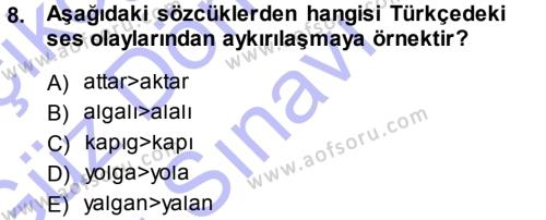 Türkçe Ses Bilgisi Dersi 2013 - 2014 Yılı (Final) Dönem Sonu Sınavı 8. Soru