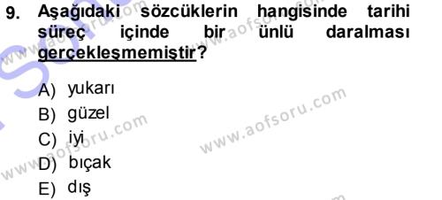 Türkçe Ses Bilgisi Dersi 2013 - 2014 Yılı (Final) Dönem Sonu Sınavı 9. Soru