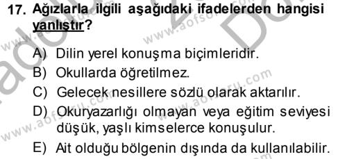 Türkçe Ses Bilgisi Dersi 2014 - 2015 Yılı (Final) Dönem Sonu Sınavı 17. Soru