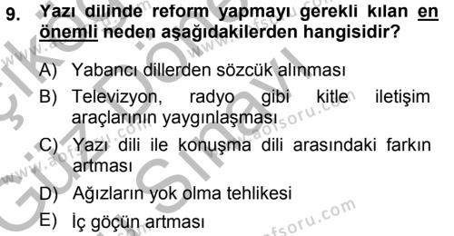 Türkçe Ses Bilgisi Dersi 2014 - 2015 Yılı (Final) Dönem Sonu Sınavı 9. Soru