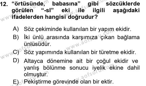 Türkçe Ses Bilgisi Dersi 2015 - 2016 Yılı (Vize) Ara Sınavı 12. Soru