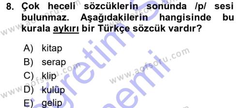 Türkçe Ses Bilgisi Dersi 2015 - 2016 Yılı (Final) Dönem Sonu Sınavı 8. Soru