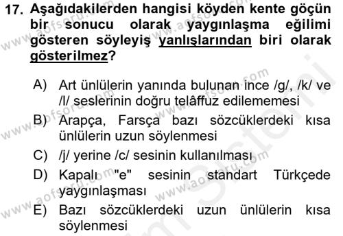 Türkçe Ses Bilgisi Dersi 2016 - 2017 Yılı (Final) Dönem Sonu Sınavı 17. Soru