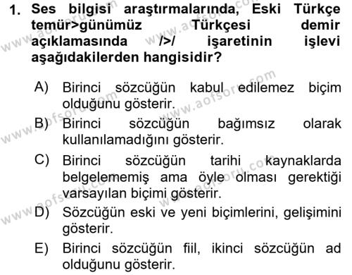 Türkçe Ses Bilgisi Dersi 2017 - 2018 Yılı (Final) Dönem Sonu Sınavı 1. Soru