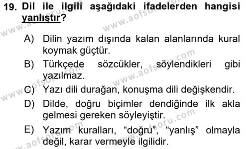 Türkçe Ses Bilgisi Dersi 2017 - 2018 Yılı (Final) Dönem Sonu Sınavı 19. Soru