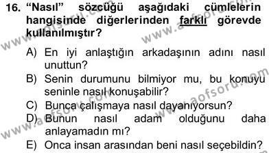 Türkçe Biçim Bilgisi Dersi 2012 - 2013 Yılı (Vize) Ara Sınavı 16. Soru