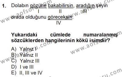 Türkçe Biçim Bilgisi Dersi 2012 - 2013 Yılı (Final) Dönem Sonu Sınavı 1. Soru