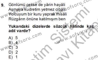 Türkçe Biçim Bilgisi Dersi 2013 - 2014 Yılı (Final) Dönem Sonu Sınavı 9. Soru