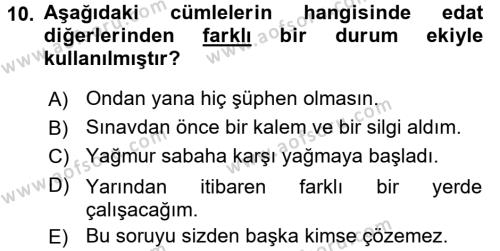 Türkçe Biçim Bilgisi Dersi 2017 - 2018 Yılı (Vize) Ara Sınavı 10. Soru