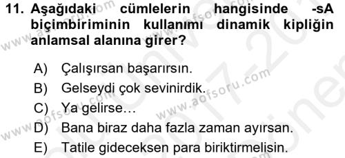 Türkçe Biçim Bilgisi Dersi 2017 - 2018 Yılı (Final) Dönem Sonu Sınavı 11. Soru
