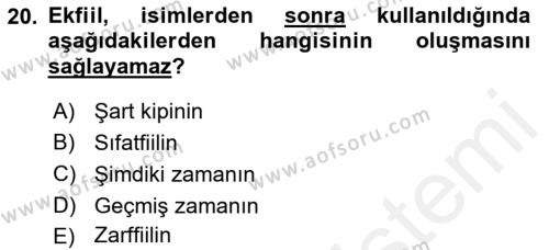 Türkçe Biçim Bilgisi Dersi 2018 - 2019 Yılı (Vize) Ara Sınavı 20. Soru