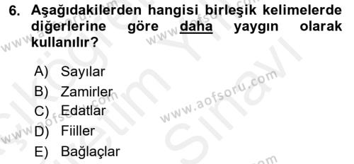 Türkçe Biçim Bilgisi Dersi 2018 - 2019 Yılı (Vize) Ara Sınavı 6. Soru