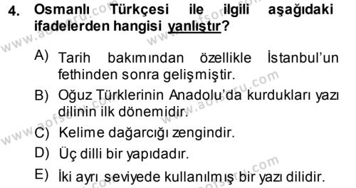 Osmanlı Türkçesine Giriş 1 Dersi 2013 - 2014 Yılı (Vize) Ara Sınavı 4. Soru