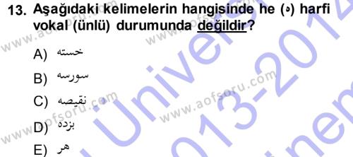 Osmanlı Türkçesine Giriş 1 Dersi 2013 - 2014 Yılı (Final) Dönem Sonu Sınavı 13. Soru