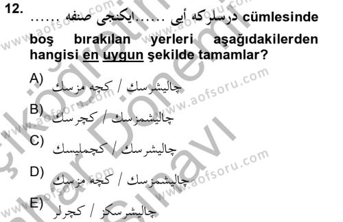 Osmanlı Türkçesine Giriş 2 Dersi 2012 - 2013 Yılı (Final) Dönem Sonu Sınavı 12. Soru