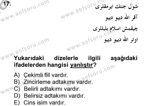 Osmanlı Türkçesine Giriş 2 Dersi 2012 - 2013 Yılı (Final) Dönem Sonu Sınavı 17. Soru