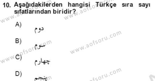 Osmanlı Türkçesine Giriş 2 Dersi 2021 - 2022 Yılı (Vize) Ara Sınavı 10. Soru