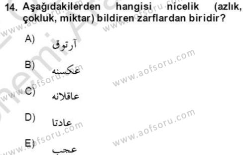 Osmanlı Türkçesine Giriş 2 Dersi 2021 - 2022 Yılı (Vize) Ara Sınavı 14. Soru