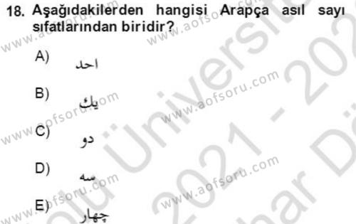 Osmanlı Türkçesine Giriş 2 Dersi 2021 - 2022 Yılı (Vize) Ara Sınavı 18. Soru