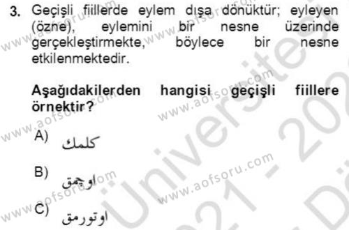 Osmanlı Türkçesine Giriş 2 Dersi 2021 - 2022 Yılı (Vize) Ara Sınavı 3. Soru