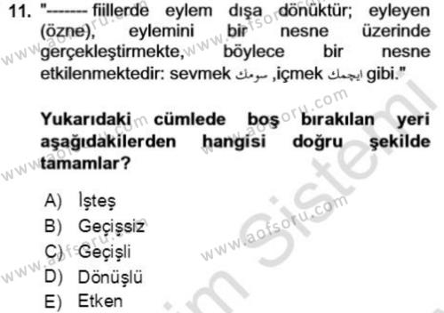 Osmanlı Türkçesine Giriş 2 Dersi 2021 - 2022 Yılı (Final) Dönem Sonu Sınavı 11. Soru