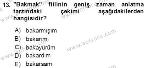 Osmanlı Türkçesine Giriş 2 Dersi 2021 - 2022 Yılı (Final) Dönem Sonu Sınavı 13. Soru