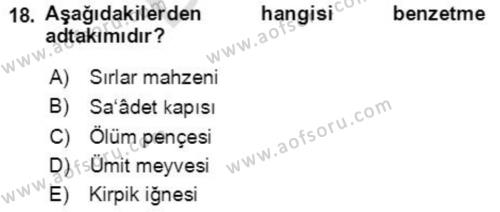 Osmanlı Türkçesine Giriş 2 Dersi 2021 - 2022 Yılı (Final) Dönem Sonu Sınavı 18. Soru