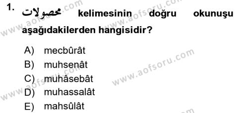 Osmanlı Türkçesine Giriş 2 Dersi 2022 - 2023 Yılı Yaz Okulu Sınavı 1. Soru