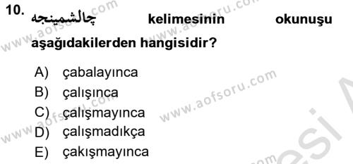 Osmanlı Türkçesine Giriş 2 Dersi 2022 - 2023 Yılı Yaz Okulu Sınavı 10. Soru