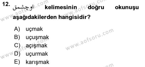 Osmanlı Türkçesine Giriş 2 Dersi 2022 - 2023 Yılı Yaz Okulu Sınavı 12. Soru