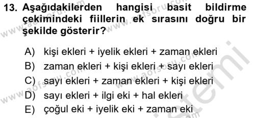 Osmanlı Türkçesine Giriş 2 Dersi 2022 - 2023 Yılı Yaz Okulu Sınavı 13. Soru