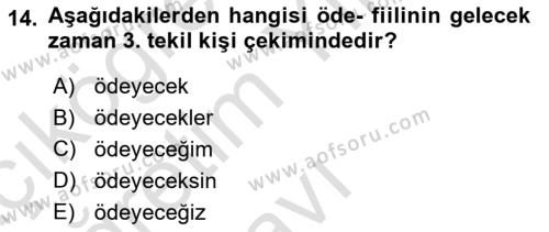 Osmanlı Türkçesine Giriş 2 Dersi 2022 - 2023 Yılı Yaz Okulu Sınavı 14. Soru