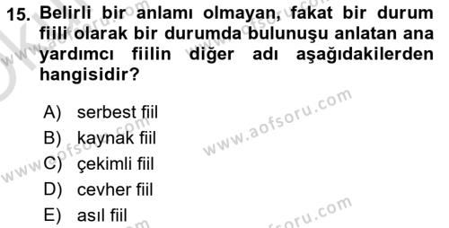 Osmanlı Türkçesine Giriş 2 Dersi 2022 - 2023 Yılı Yaz Okulu Sınavı 15. Soru