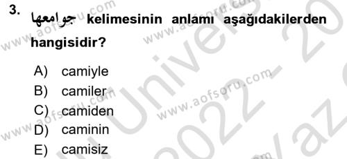 Osmanlı Türkçesine Giriş 2 Dersi 2022 - 2023 Yılı Yaz Okulu Sınavı 3. Soru