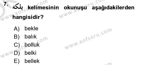 Osmanlı Türkçesine Giriş 2 Dersi 2022 - 2023 Yılı Yaz Okulu Sınavı 7. Soru