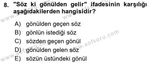 Osmanlı Türkçesine Giriş 2 Dersi 2022 - 2023 Yılı Yaz Okulu Sınavı 8. Soru