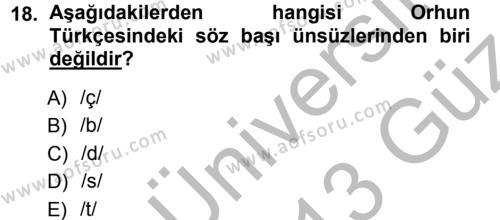 Orhon Türkçesi Dersi 2012 - 2013 Yılı (Vize) Ara Sınavı 18. Soru