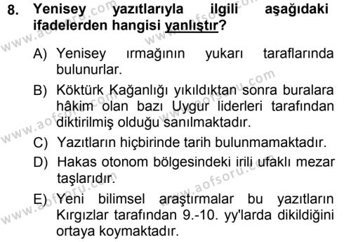 Orhon Türkçesi Dersi 2012 - 2013 Yılı (Final) Dönem Sonu Sınavı 8. Soru
