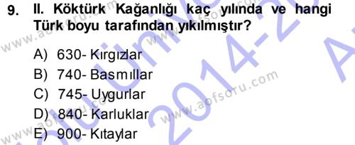 Orhon Türkçesi Dersi 2014 - 2015 Yılı (Vize) Ara Sınavı 9. Soru
