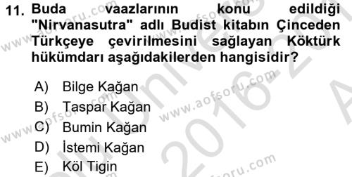 Orhon Türkçesi Dersi 2016 - 2017 Yılı (Vize) Ara Sınavı 11. Soru