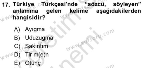 Orhon Türkçesi Dersi 2019 - 2020 Yılı (Final) Dönem Sonu Sınavı 17. Soru