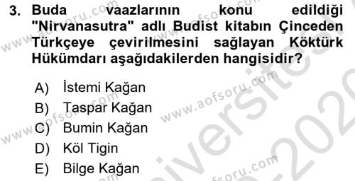 Orhon Türkçesi Dersi 2019 - 2020 Yılı (Final) Dönem Sonu Sınavı 3. Soru