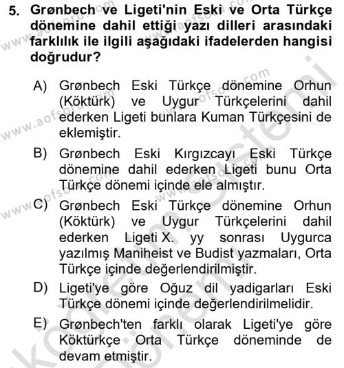 Orhon Türkçesi Dersi 2022 - 2023 Yılı (Vize) Ara Sınavı 5. Soru