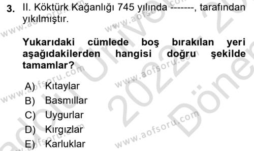 Orhon Türkçesi Dersi 2022 - 2023 Yılı (Final) Dönem Sonu Sınavı 3. Soru