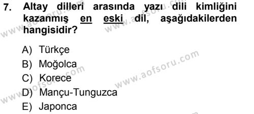 Orhun Türkçesi Dersi 2012 - 2013 Yılı (Vize) Ara Sınavı 7. Soru